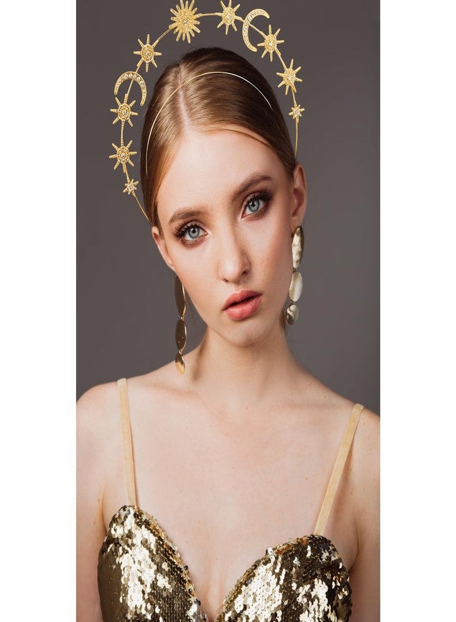 Vovii Halo Crown Headband Goddess Headpiece with Star Moon Design for Women, Celestial Headband Sun Crown for Hair Accessories Prom Costume (Gold) - Image 5